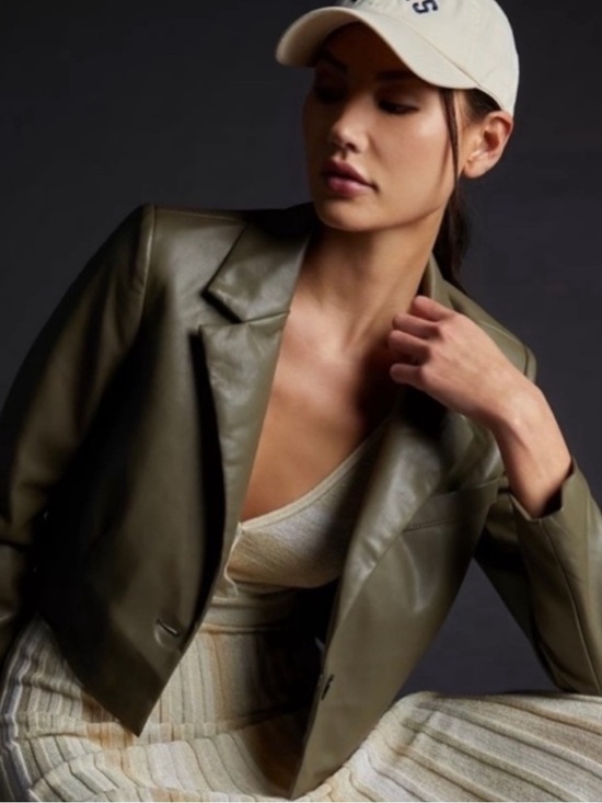 Anthropologie Jackets & Blazers - Anthropologie Avec Les Filles Cropped Vegan Faux Leather Jacket Moss Green Small